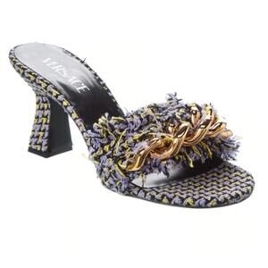 Versace Tweed Chain Mule Sandals (Size EU 37.5)